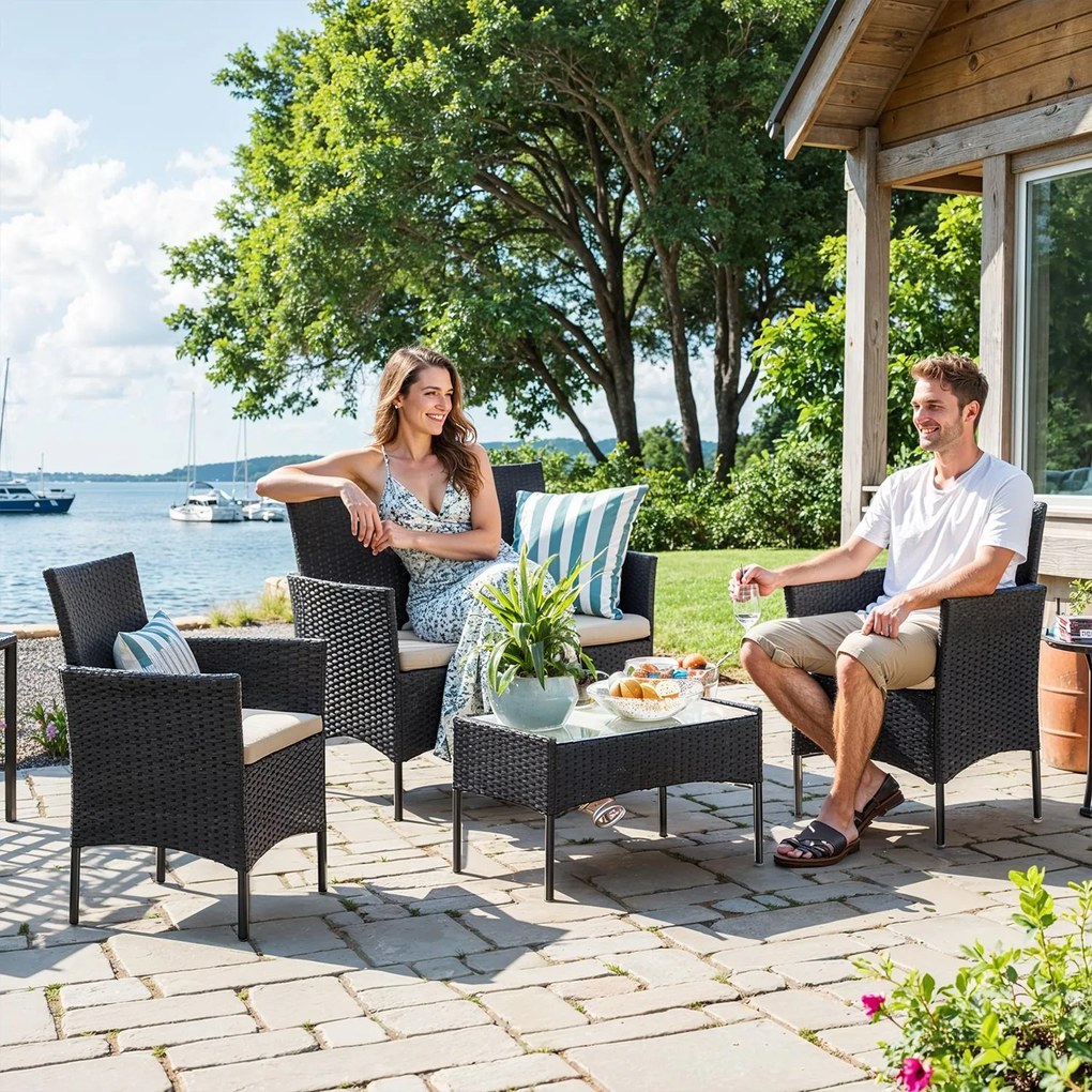 Conjunto de Jardim moderno e elegante em Polyrattan Preto-taupe