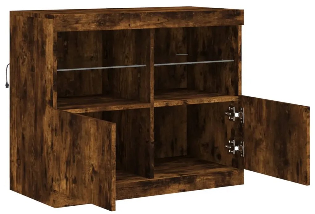 Aparador com luzes LED 81x37x67 cm carvalho fumado