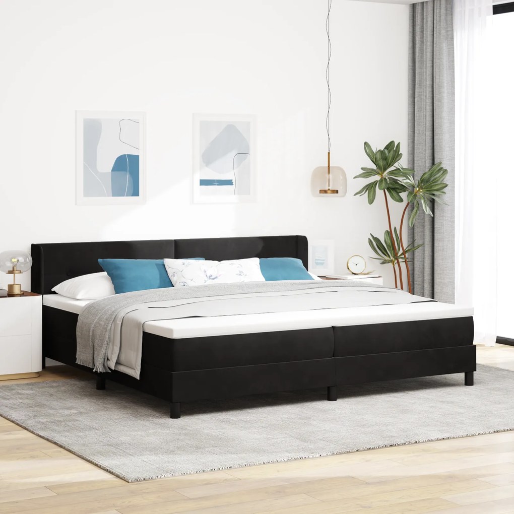 Cama Box Spring vidaXL com Colchão Preto 200x200 cm Veludo