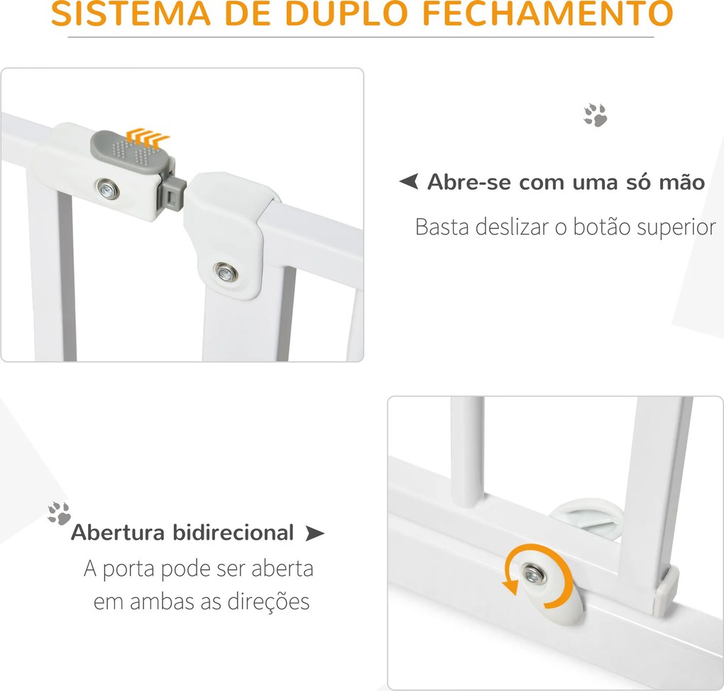 Barreira de Segurança para Cães Extensível para Escadas e Portas 75-95cm com  Extensão de 10 cm Altura 76 cm Branco