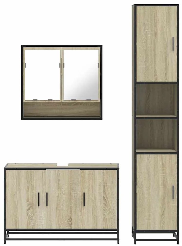 3 pcs conj. móveis casa banho derivados madeira carvalho sonoma