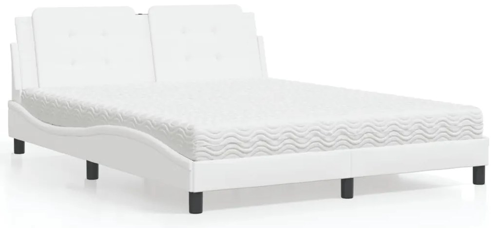 Cama com colchão 160x200 cm couro artificial branco