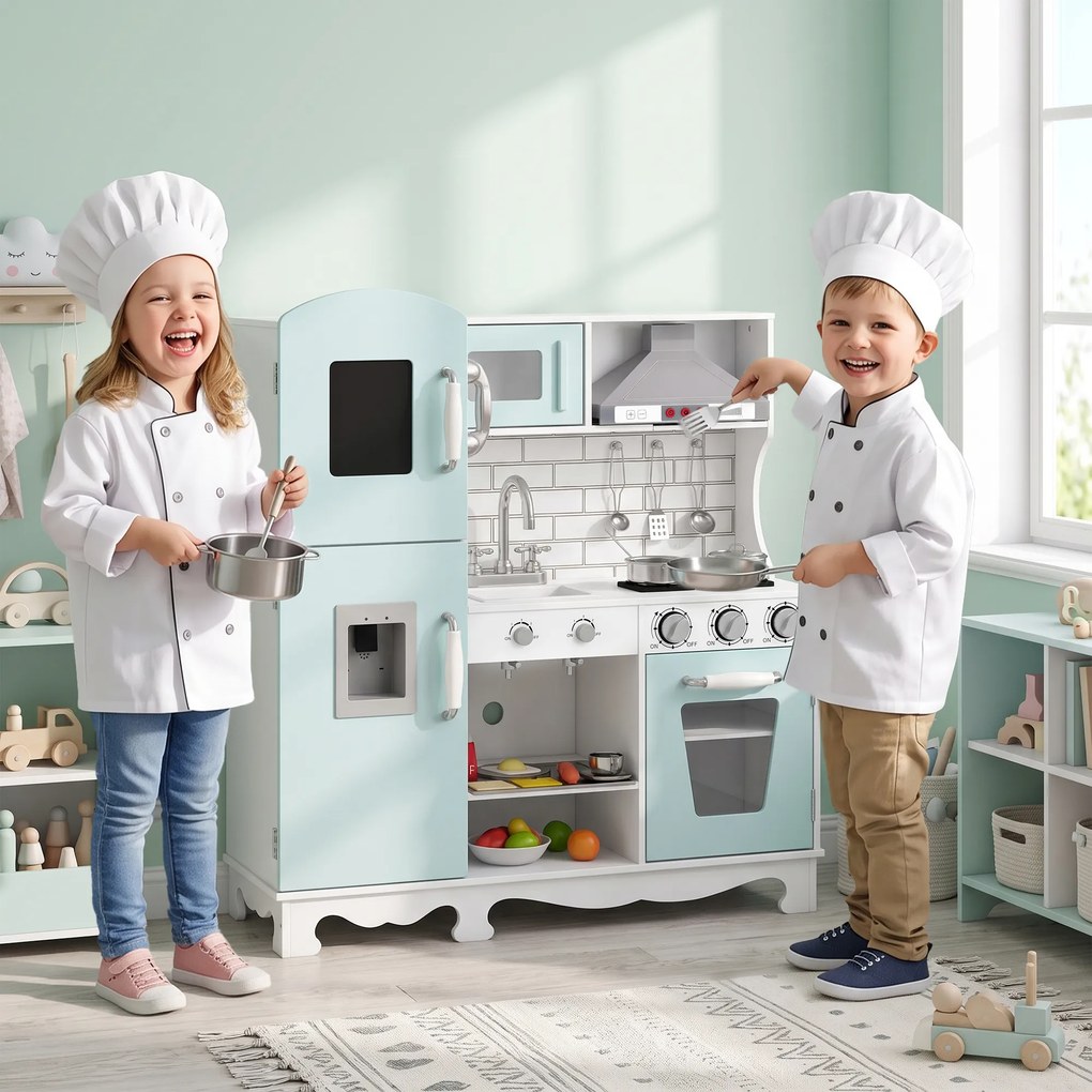 Cozinha de Madeira com Luzes e Sons, Exaustor, Dispensador de Água, Máquina de Café, Frigorífico e Forno
