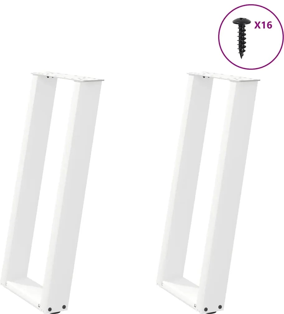 vidaXL Pés de mesa de console em forma de U, 2 peças, branco, 38x(72-73) cm, aço