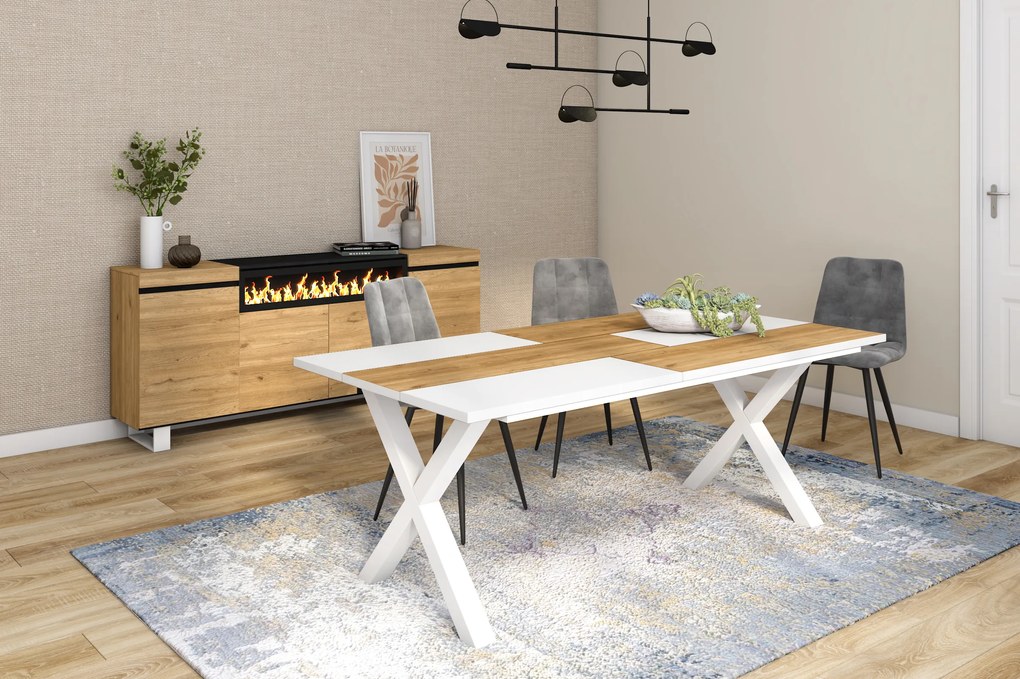 Mesa de sala de jantar | 10 pessoas | 200 | Robusto e estável graças à sua estrutura e pernas sólidas | Ideal para reuniões familiares | Oak e branco