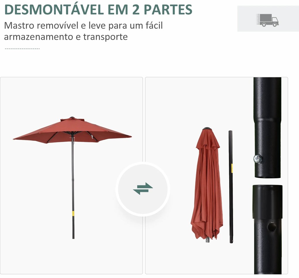 Chapéu de Sol de Jardim Ø2x2 m Chapéu de Sol com Mastro de Alumínio Ma