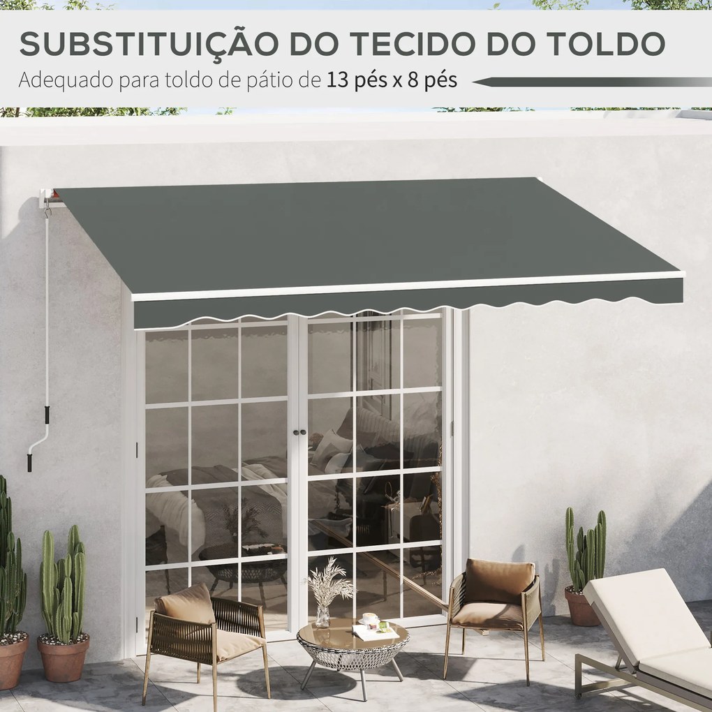 Teto de Substituição para Toldo 382x240 cm Lona para Toldo com Dobras Proteção UV Impermeável para Pátio Cinzento