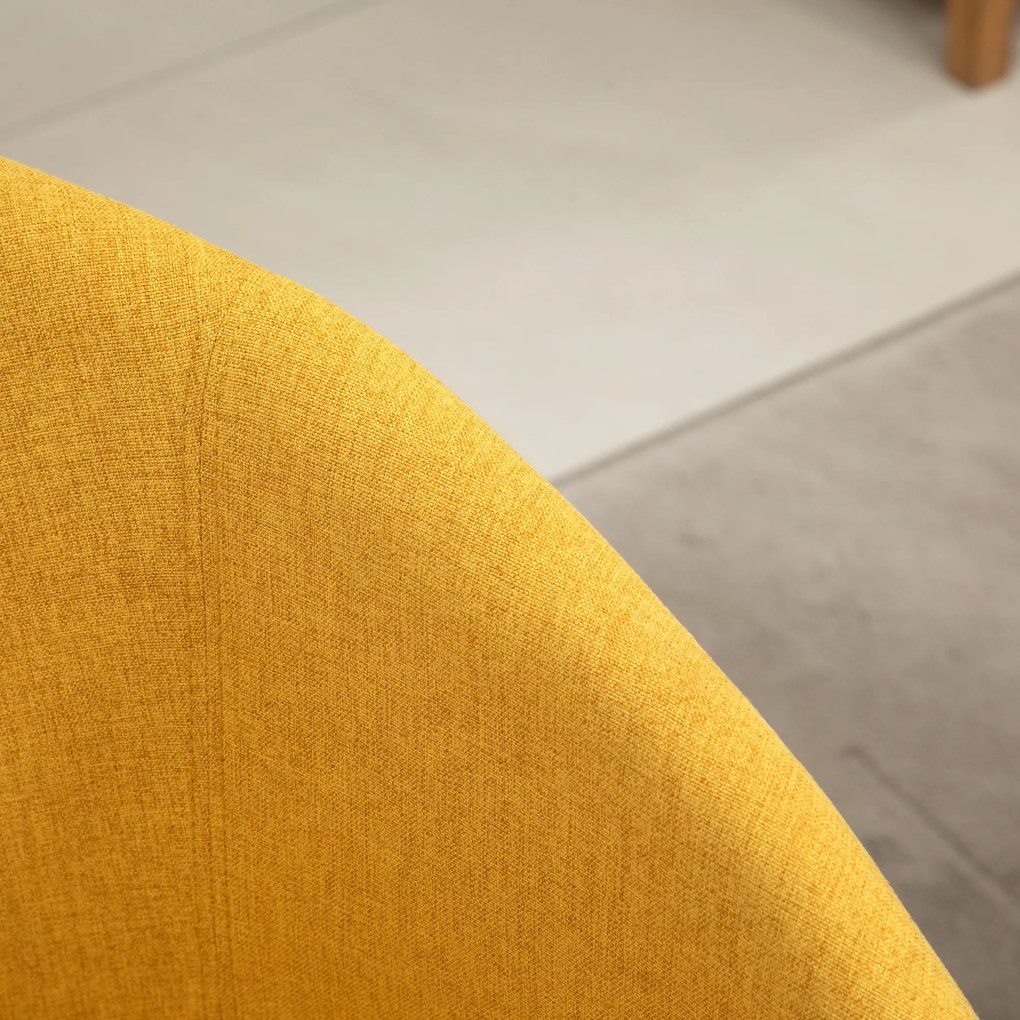 HOMCOM Cadeira de Sala de Jantar Estofada em Linho Sintético Transpirável com Assento Acolchoado e Pés de Madeira Cadeira Moderna para Sala de Estar Dormitório 55x58x74cm Amarelo