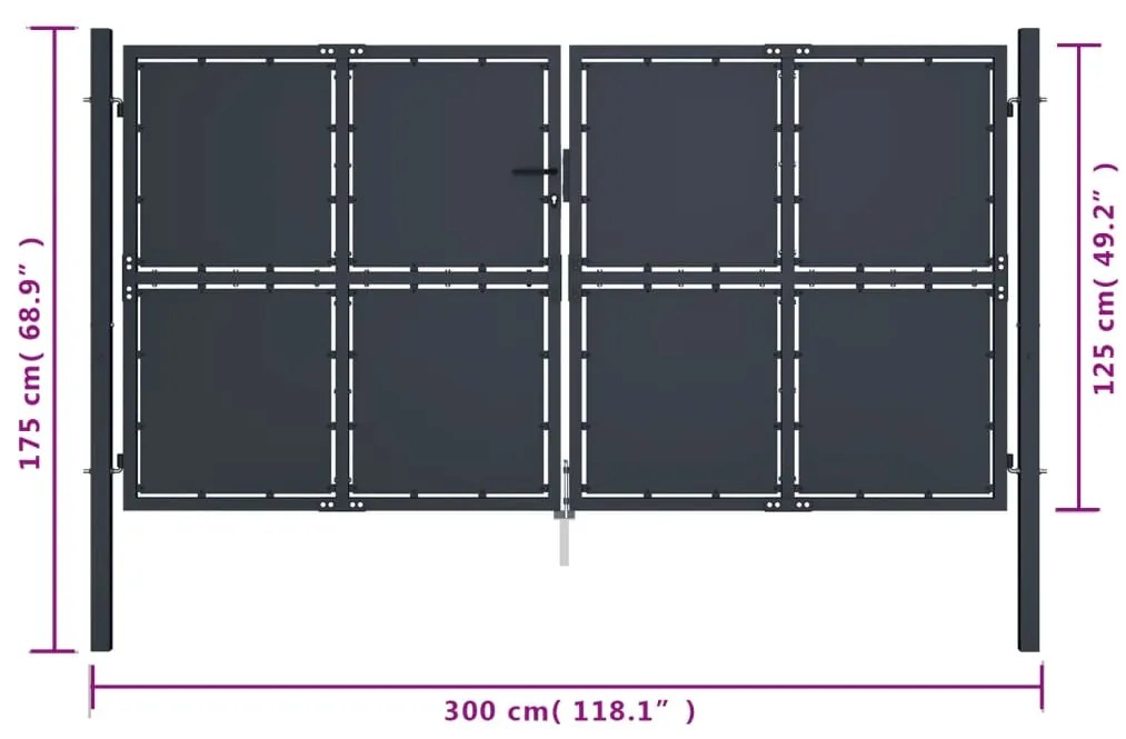 Portão de jardim 300x125 cm aço antracite