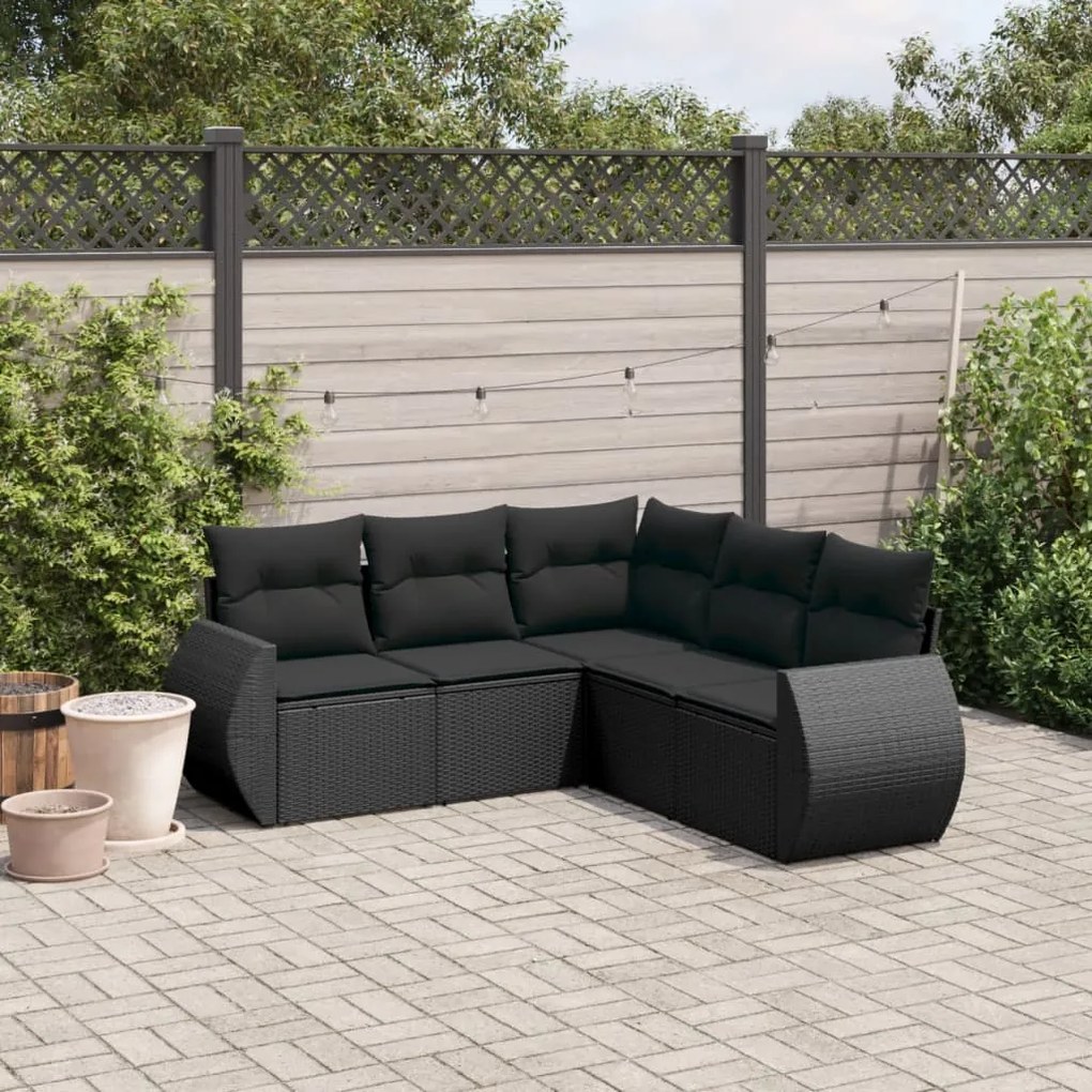vidaXL 5 pcs conjunto sofás de jardim com almofadões vime PE preto