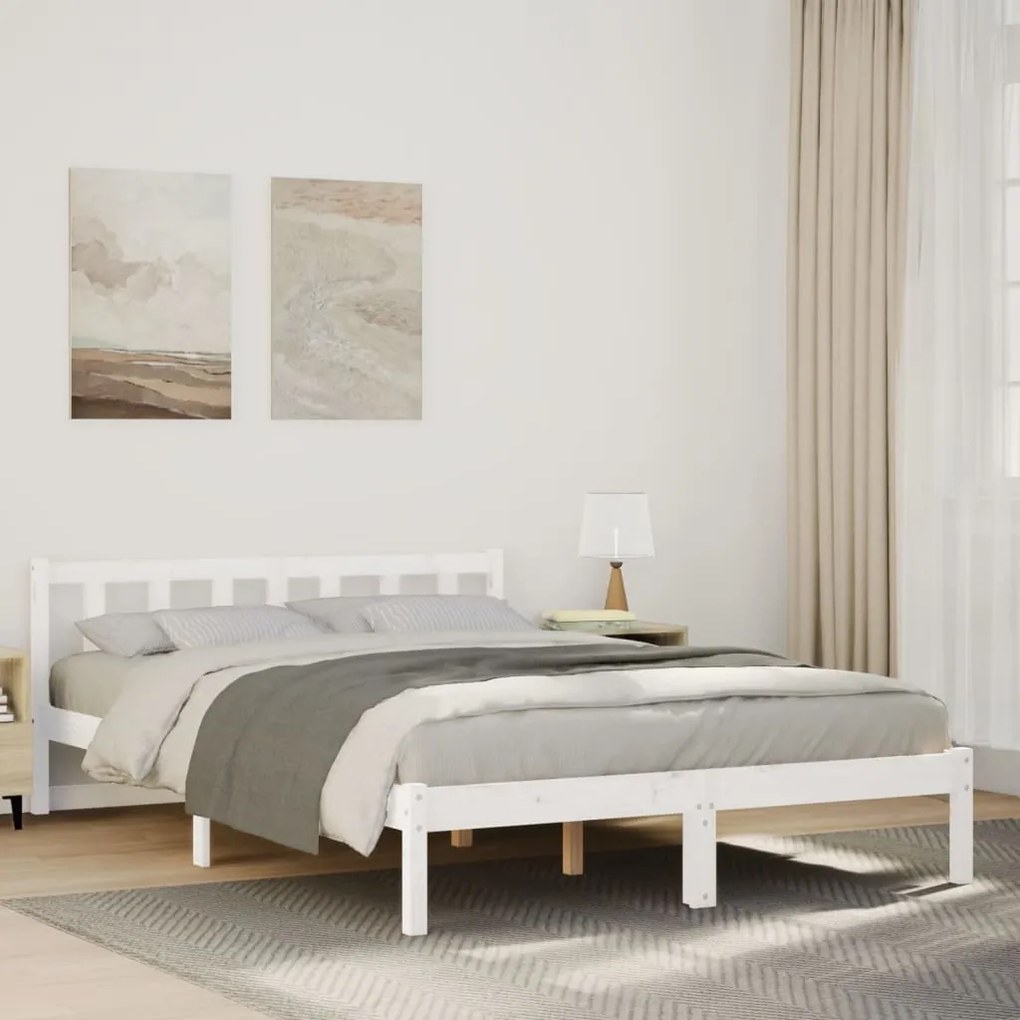 vidaXL Cama extra longa sem colchão 160x220 cm pinho maciço branco