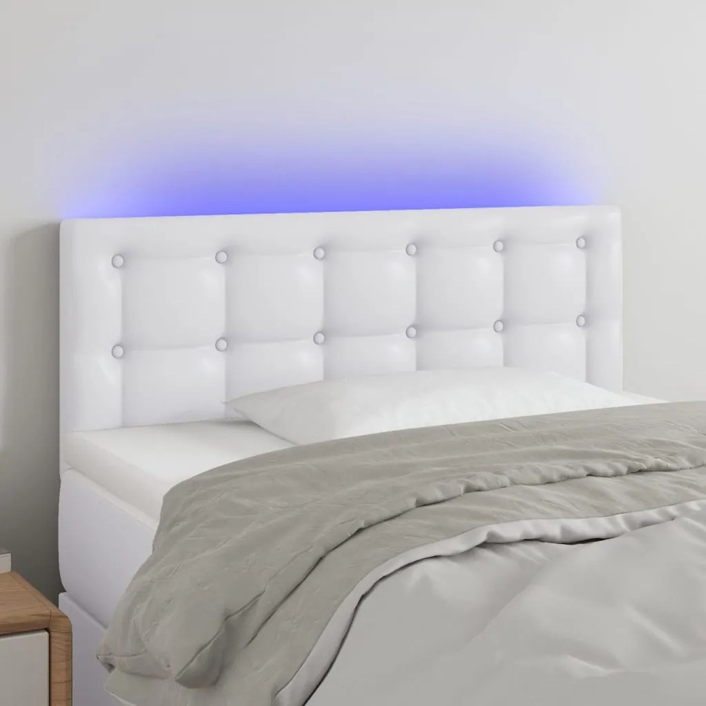 3121685 vidaXL Cabeceira de cama c/ LED couro artificial 80x5x78/88 cm branco