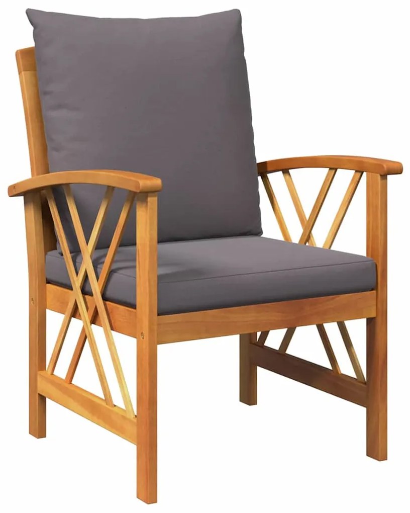 Conjunto de Lounges de Jardim em 3 Peças com Almofadas em Madeira de A