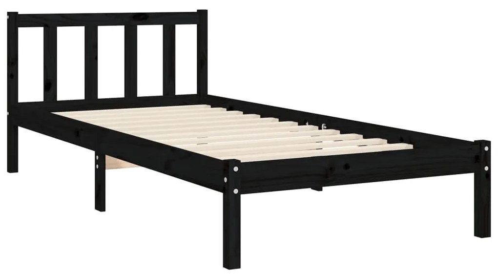 Estrutura de cama com cabeceira 100x200 cm madeira maciça preto