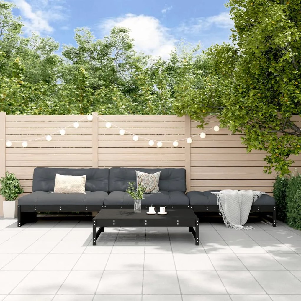 vidaXL 4 pcs conjunto lounge de jardim madeira de pinho maciça preto
