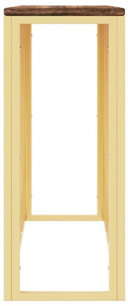 Mesa consola aço inoxidável/madeira recuperada maciça dourado