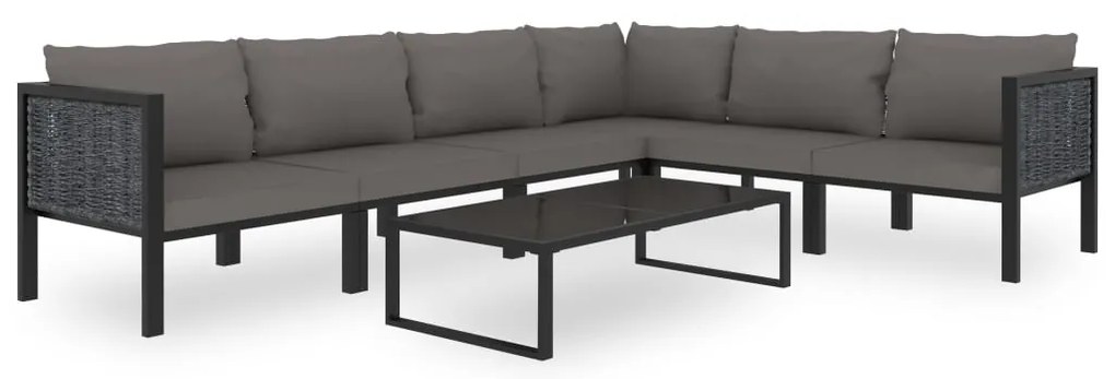 7 pcs conjunto lounge de jardim c/ almofadões vime PE antracite