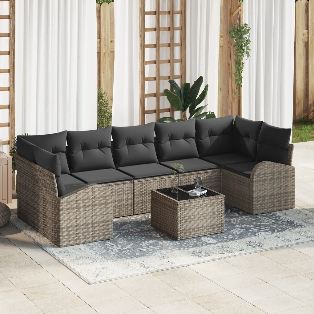 Conjunto de Sofá de Jardim vidaXL de 8 Peças com Almofadas Vime Poliés