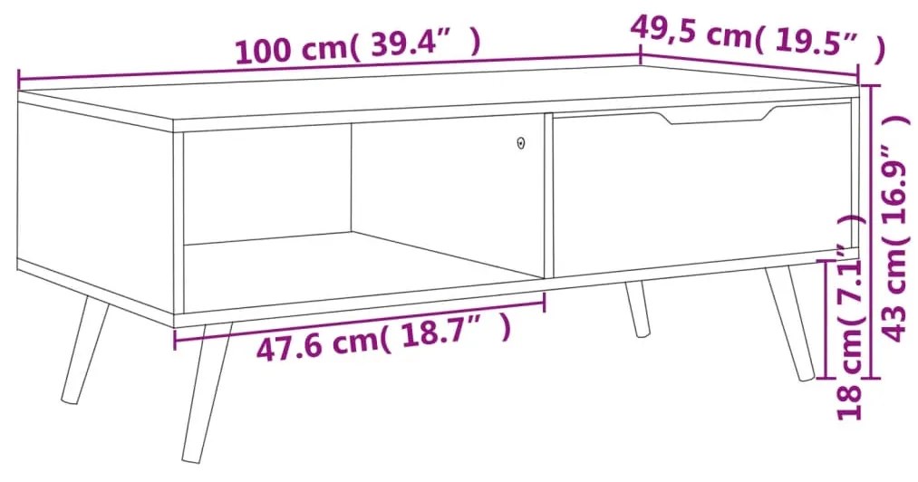 Mesa de centro 100x49,5x43 cm aglomerado branco brilhante