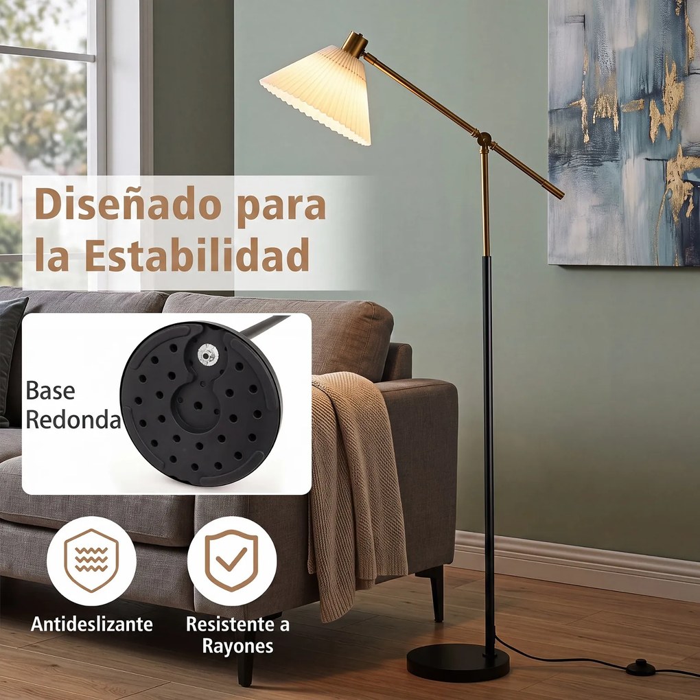Candeeiro de Pé, Altura 157cm e Ângulo Ajustáveis, Dourado