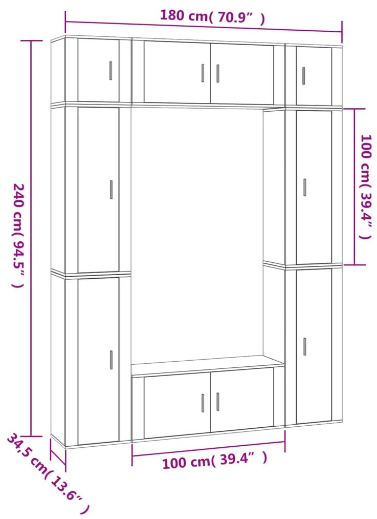 8 pcs conjunto móveis de TV madeira processada branco brilhante