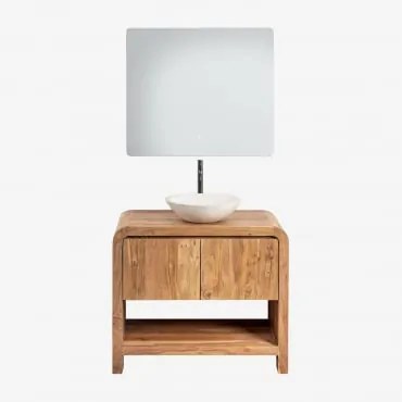 Conjunto De Móvel De Casa De Banho Em Madeira De Acácia Vacry Castanho Acácia & Cimento Redondo Branco Ø40 Cm Zavion - Sklum