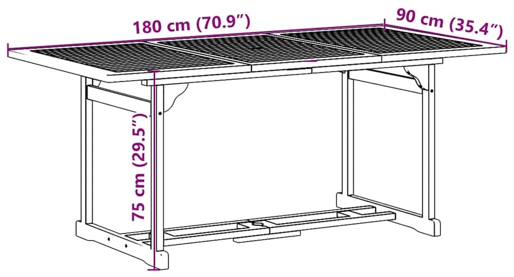 7 pcs conj. de jantar para jardim 180x90x75 cm acácia maciça
