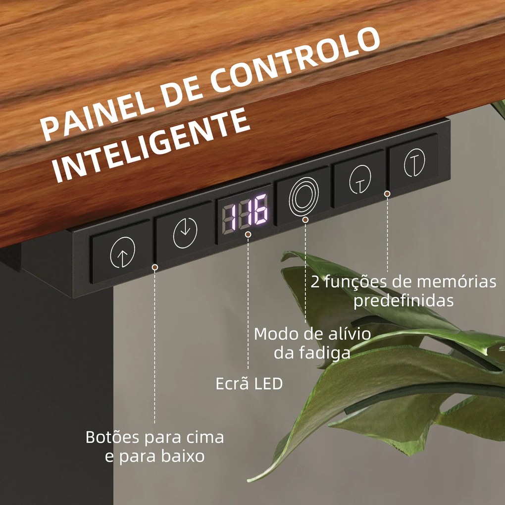 Secretária Elétrica de Pé Secretária Elevatória com Altura Ajustável Função de Memória 120x60x73-118 cm Cadeira de Escritorio