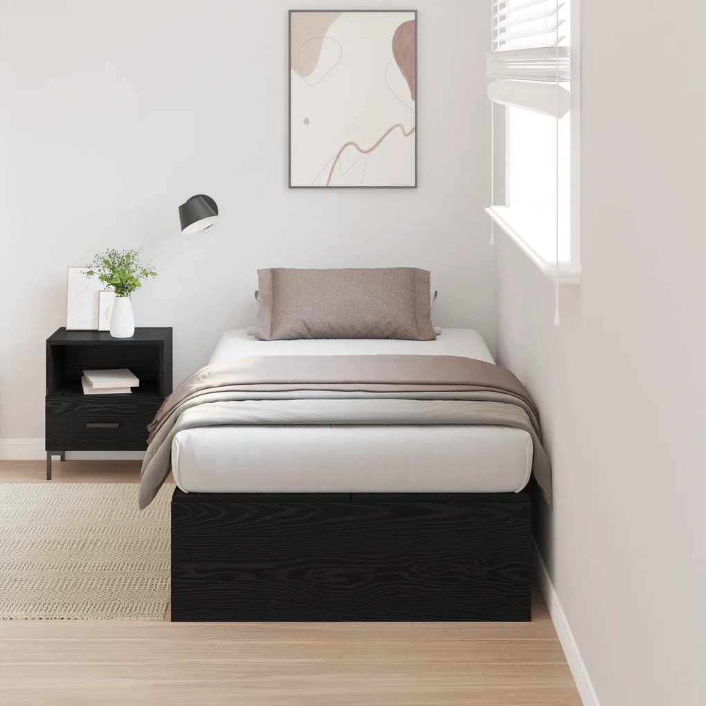 Cama de Armazenamento Preto Carvalho 80x200 cm