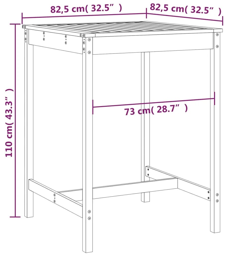 Mesa jardim 82,5x82,5x110 cm pinho maciço castanho-mel