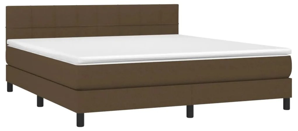 Cama box spring c/ colchão/LED 160x200cm tecido castanho-escuro