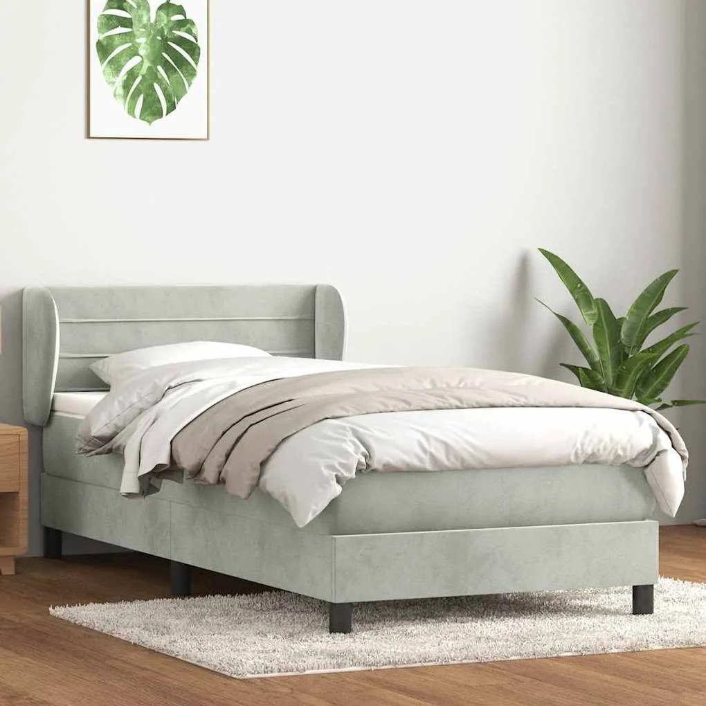 Cama com molas/colchão cinzento-claro 80x220 cm veludo