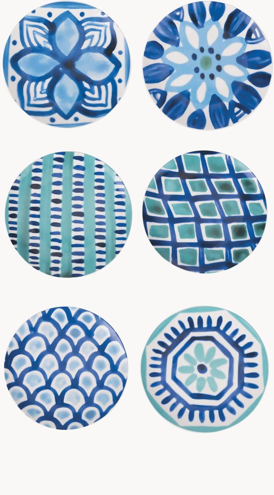 Pratos de pequeno-almoço de porcelana Aquazul, conjunto de 6