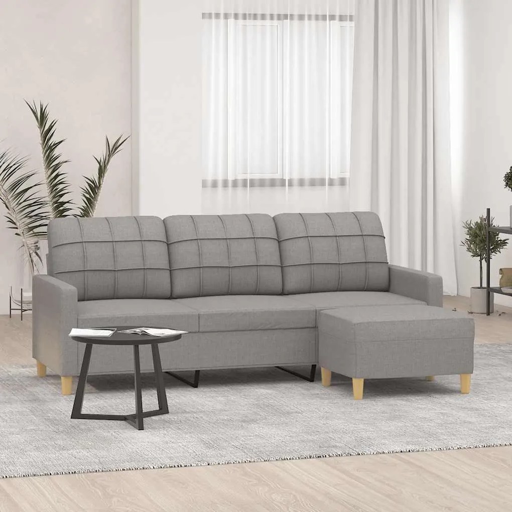 vidaXL Sofá de 3 lugares com apoio de pés 180 cm tecido cinzento-claro