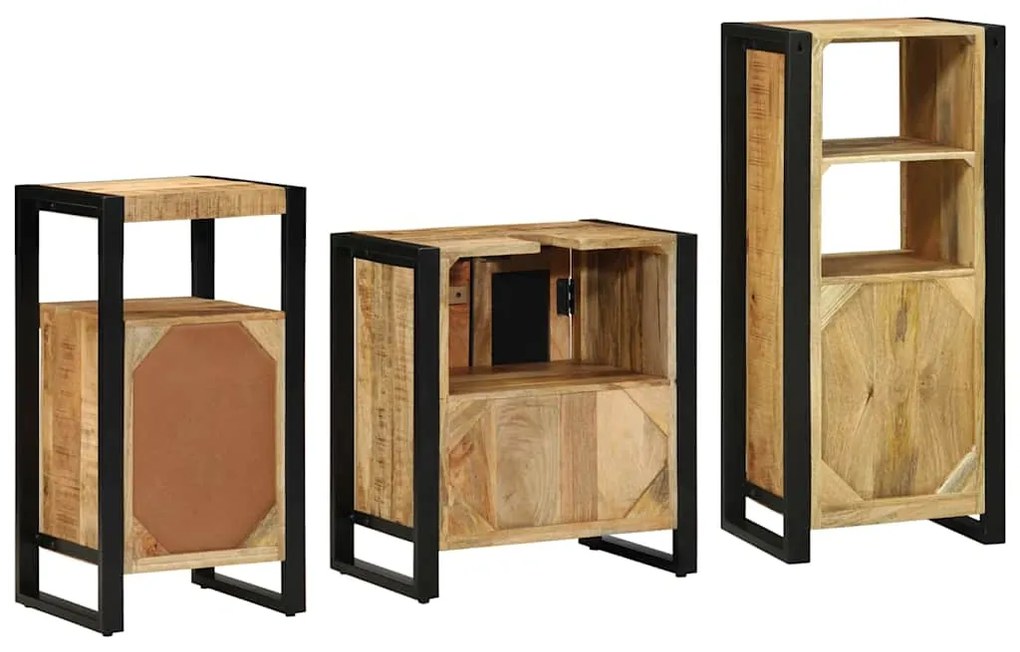 Conjunto de Móveis para Banheiro 3 pcs Madeira de manga maciça