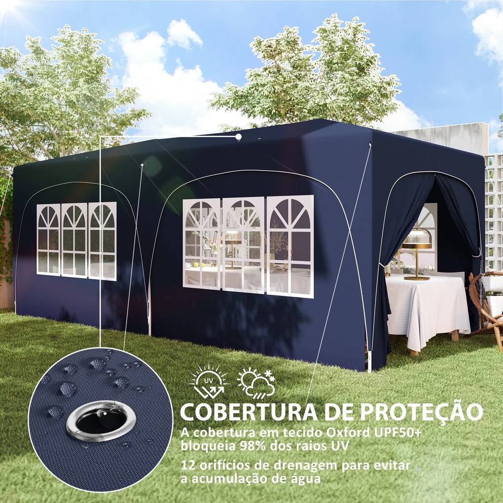 Tenda Dobrável tenda 3x6 m com Painéis Laterais UPF50+ Tenda de Jardim