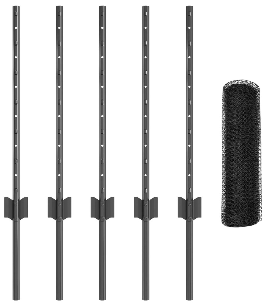 Postes para Cerca vidaXL 5 pcs U-Channel Cinza 60 cm Aço