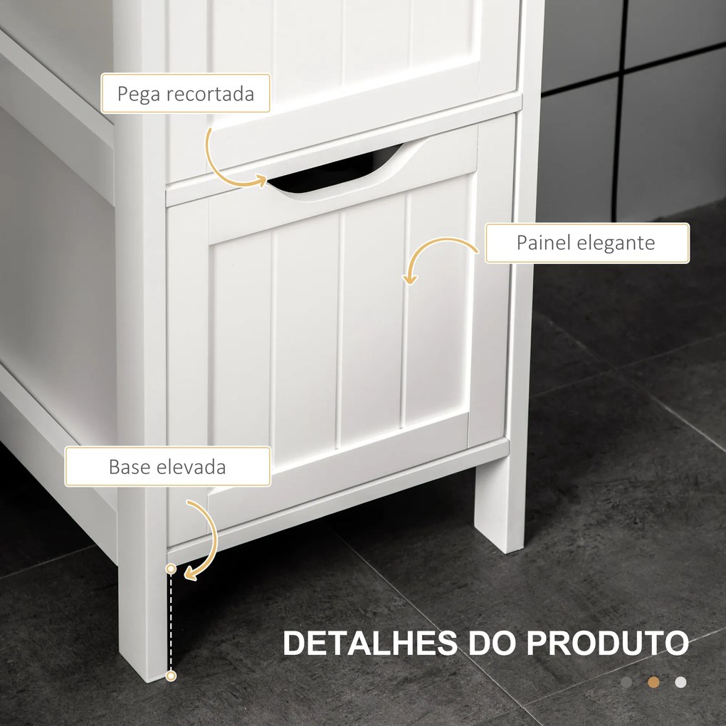 Armário Casa de Banho Estreito com 3 Gavetas e 2 Prateleiras Abertas Estilo Moderno 30x30x141,6 cm Branco