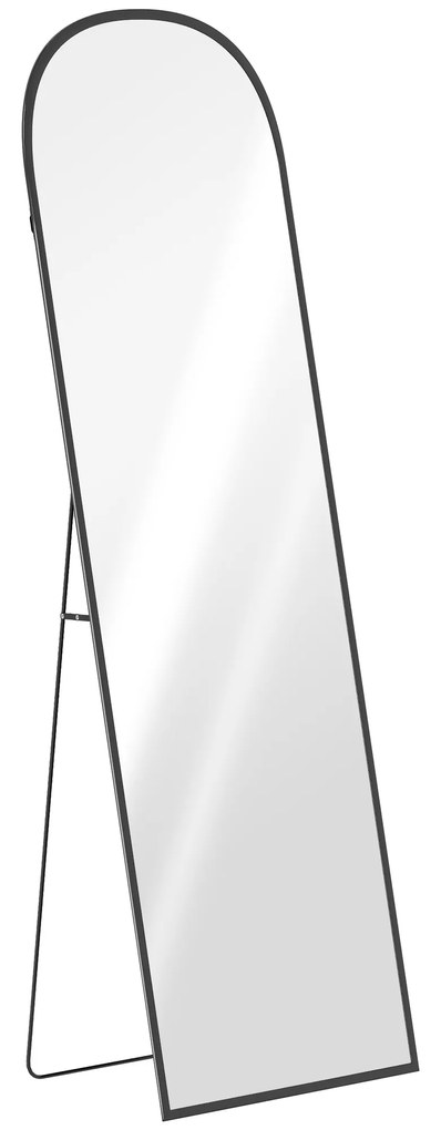 Espelho de Pé de Corpo Inteiro 60x165 cm com Estrutura de Liga de Alumínio e Suporte para Sala Quarto Preto
