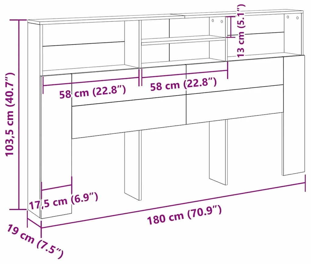 Cabideiro Black Oak da 180 x 19 x 103,5 cm