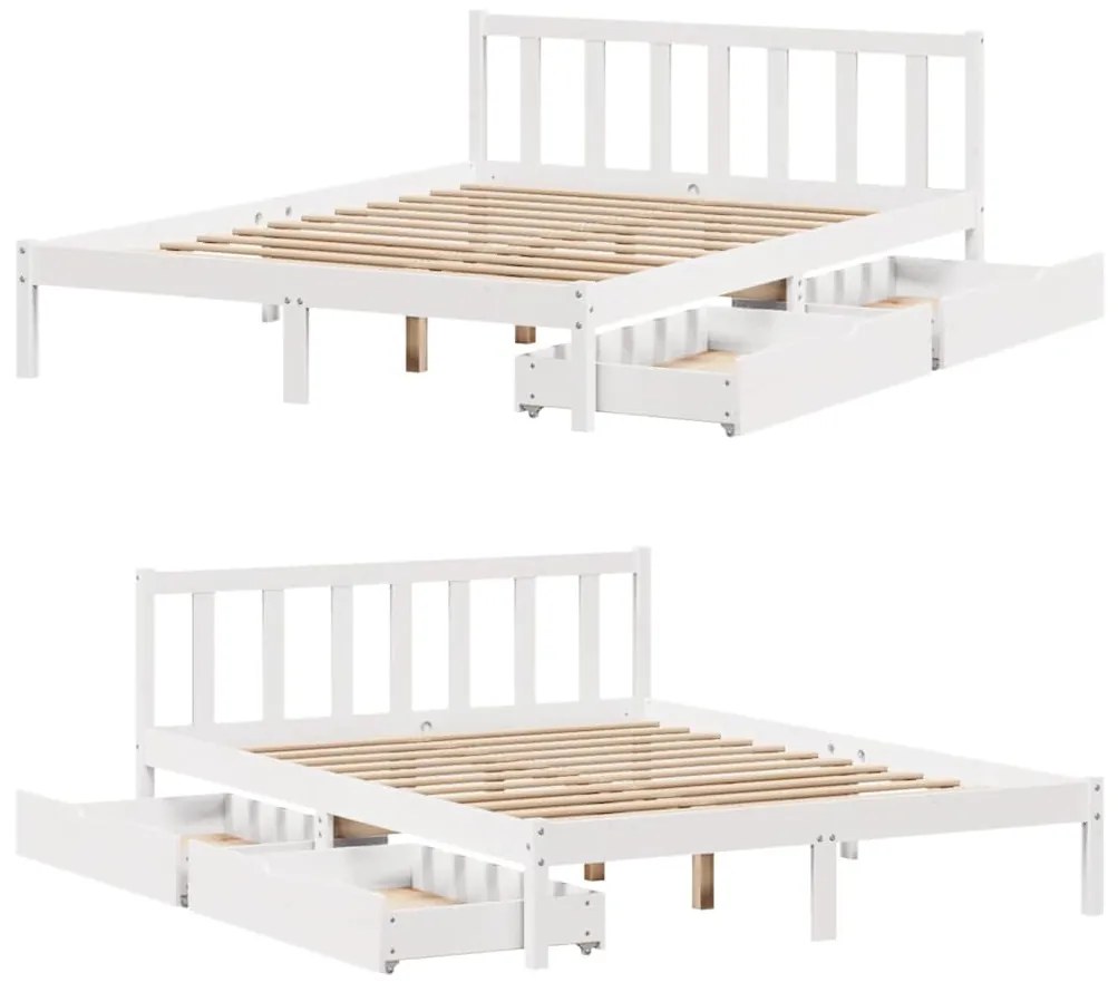 Cama sem colchão 160x200 cm madeira de pinho maciça branco