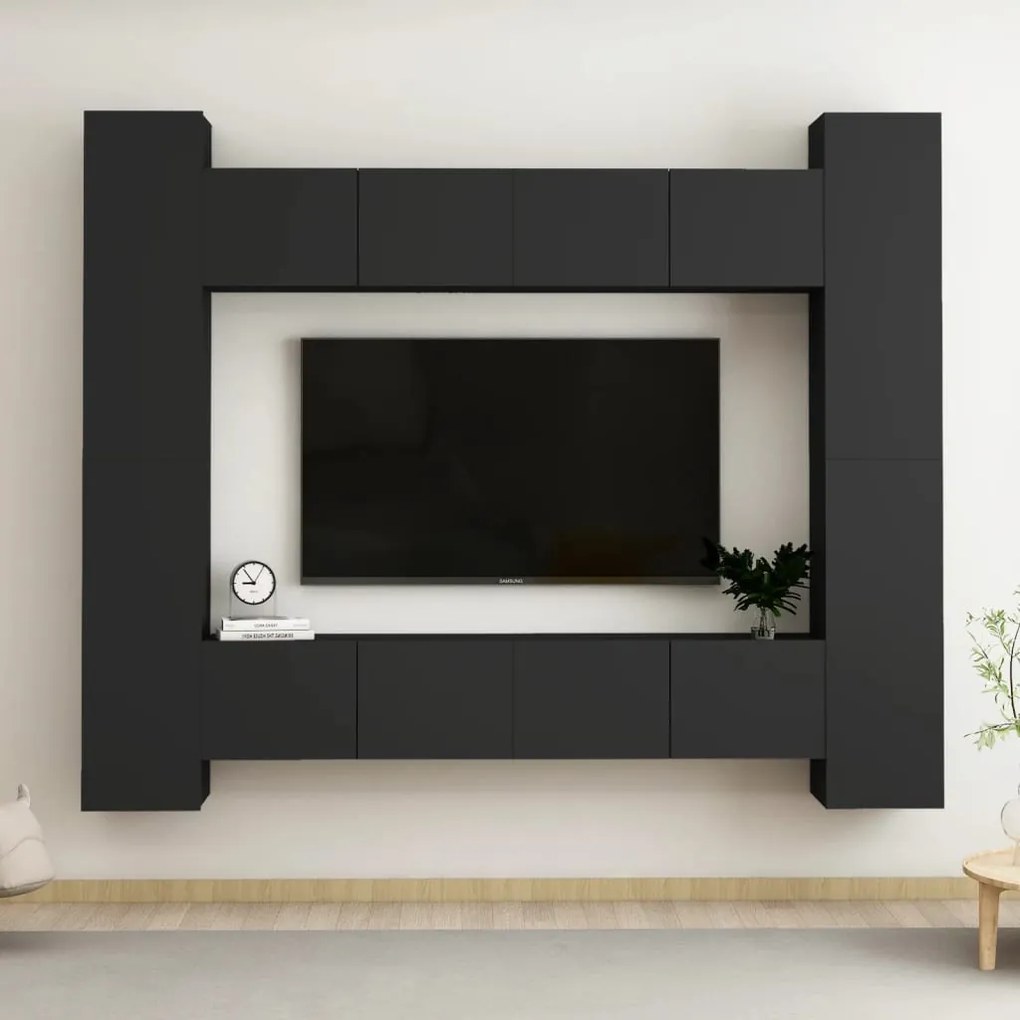 vidaXL 8 pcs conjunto de móveis de TV derivados de madeira preto