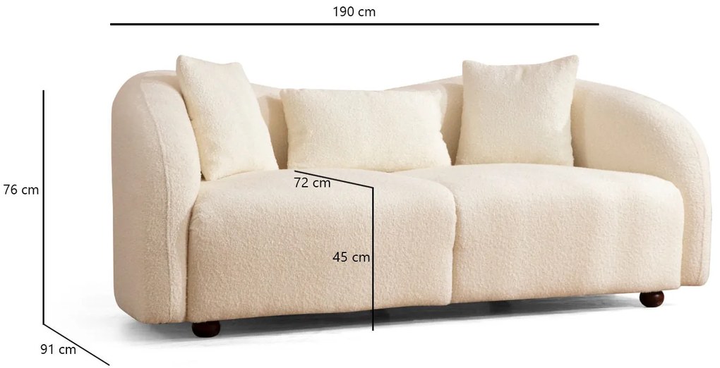 Sofá de 2 Lugares Venedik – Creme – 190x76x91 cm