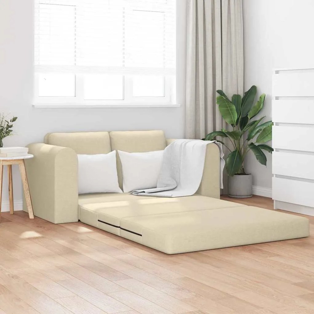 Sofá Cama de Chão 2 em 1 Creme 148x71x83 cm Tecido