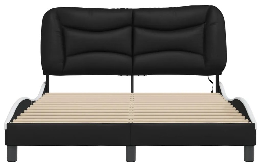 Estrutura cama c/ luzes LED 140x200cm couro artif. preto/branco