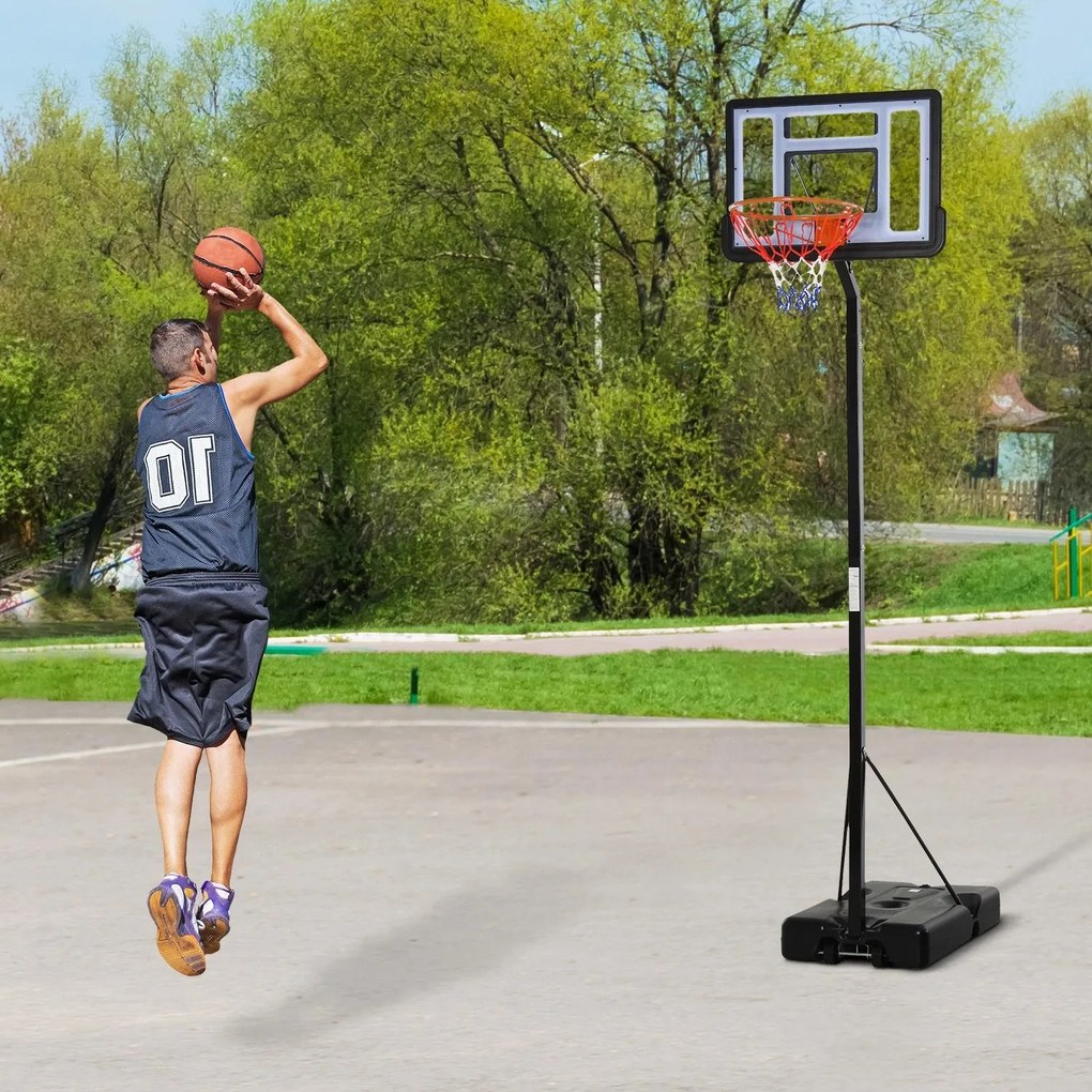 Cesto de Basquetebol Portátil Ajustável em Altura com Base Recarregável para Crianças e Adultos 86x165x302-352 cm Preto