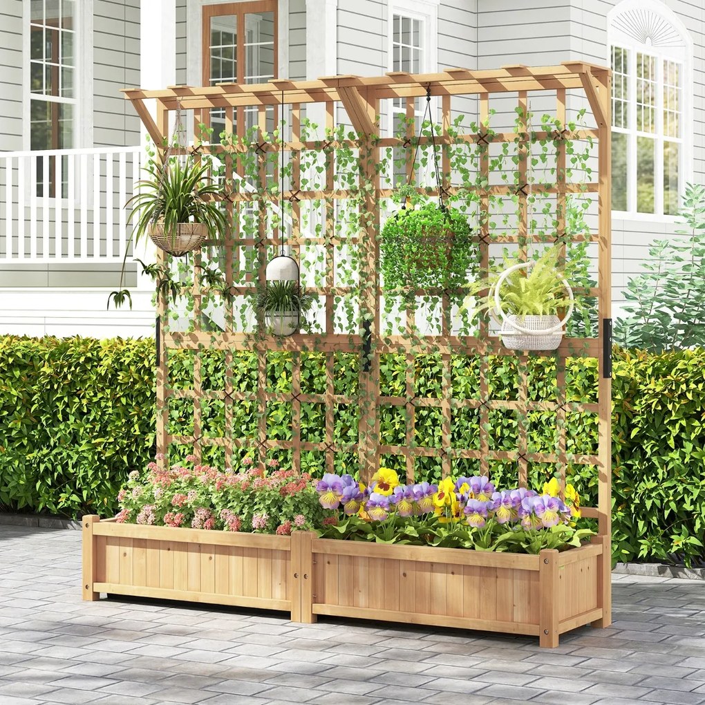 Floreira com treliça de madeira para jardim com telhado suspenso em treliça 2 caixas 180 x 48 x 183 cm Laranja