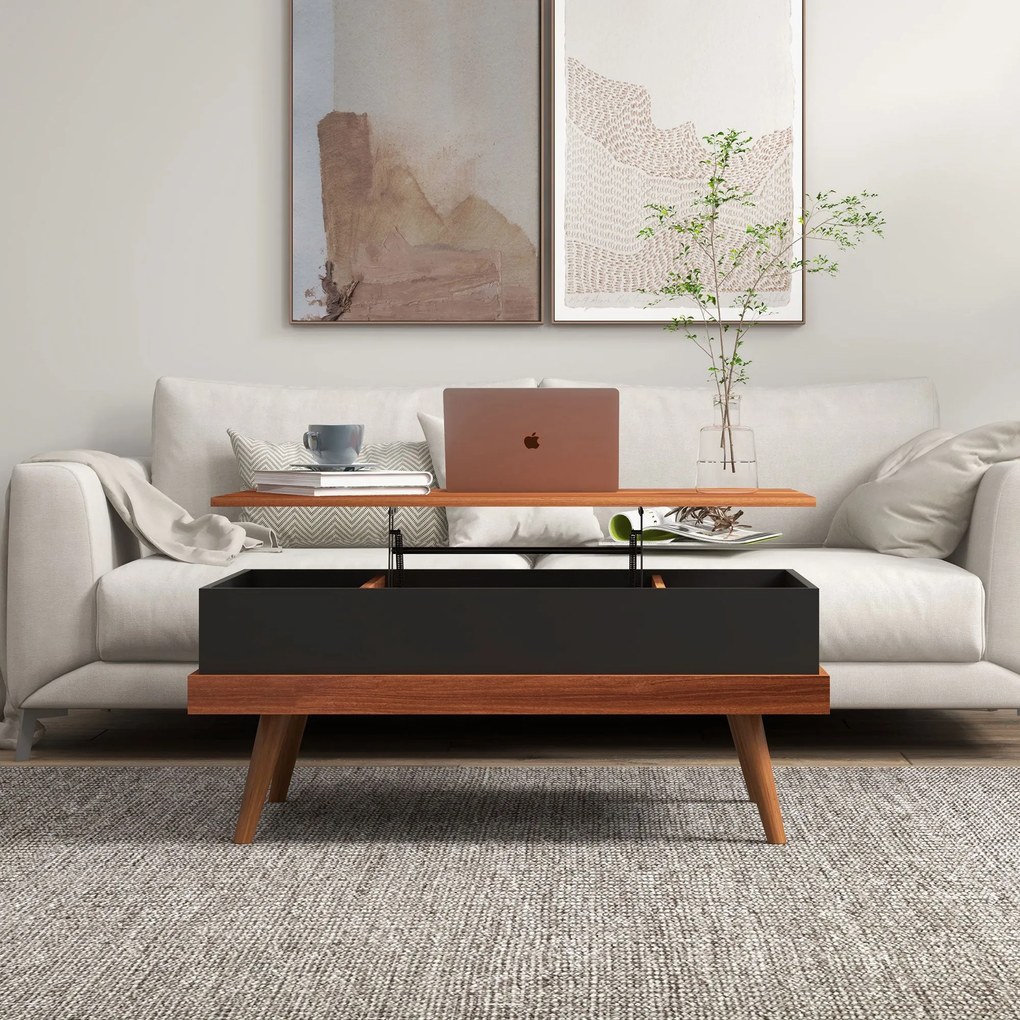 Mesa de Centro Elevatória – Table Basse Noire – 100x79x54 cm – Castanh