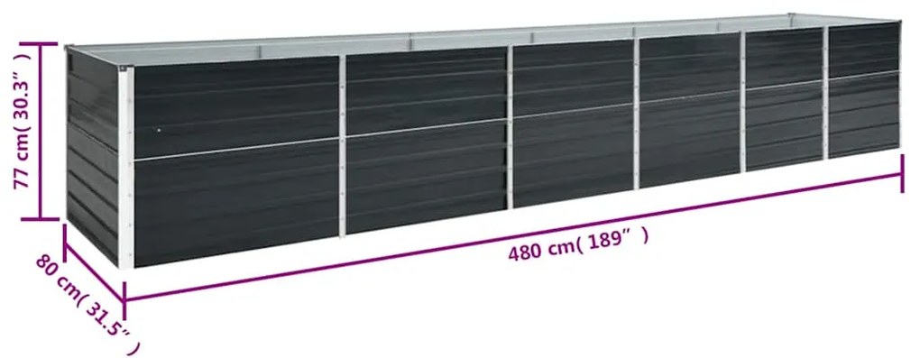Canteiro jardim elevado 480x80x77cm aço galvanizado antracite