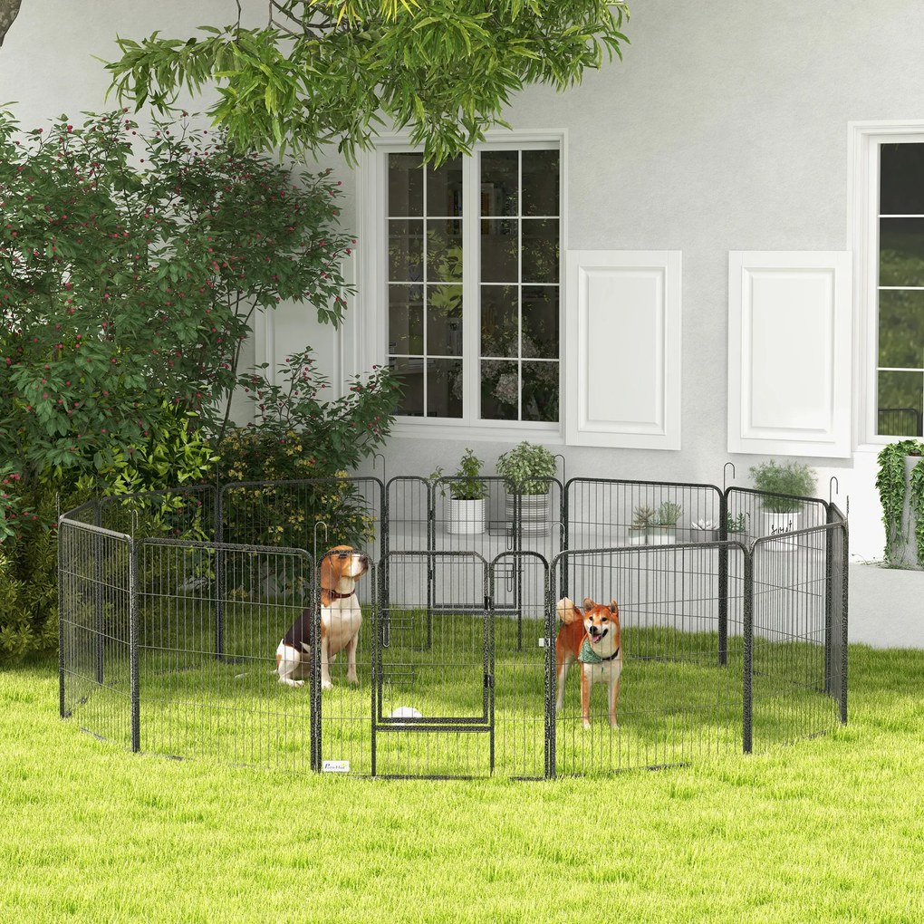 Recinto modular em aço com revestimento epóxi e porta com fechadura para cães e pequenos animais, para uso interior e exterior, 80 x 80 cm, cinzento